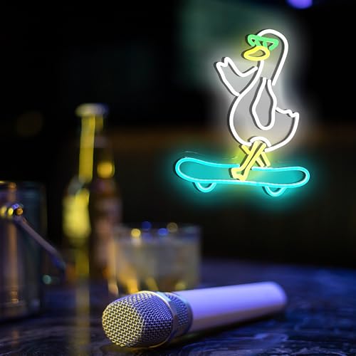 Image of Duck Skateboarding Neon Sign With Sunglasses - LED Light for Wall Decor, Bar, Man Cave, Game Room - Dimmable Skateboarder Wall Art 12.6 inch15.4 inch
