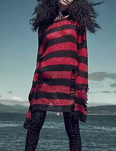 Zhiyouni Punk Gothic Sweater for Women Men Hollow Out Loose Knit Pullover Tops2