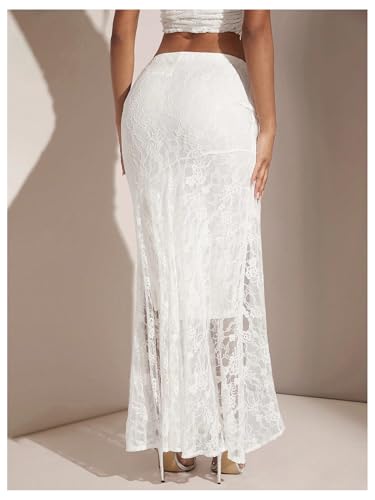 WDIRARA Women's Floral Lace Bodycon Fishtail Skirt Asymmetrical Maxi Skirts3