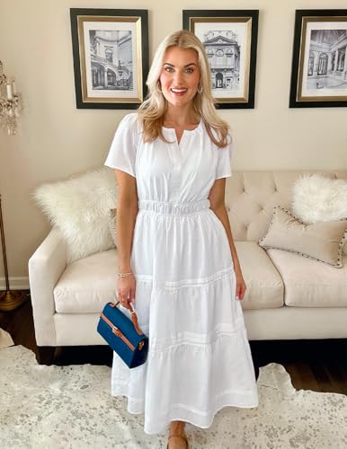 Image of ZESICA Women's Summer Casual Short Sleeve Boho Midi Dress