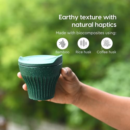 Image of Eha Earth Friendly Rafter Coffee Mug with Lid | Tea Cup Set | 175 ml | Made with Rice Husk | Microwave Safe Mugs for Gifting | 4 Unit | Multicolor
