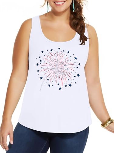 Image of Ithalt Plus Size 4th of July Tops for Women American Flag Tank Tops USA Patriotic Shirts Red White and Blue Sleeveless