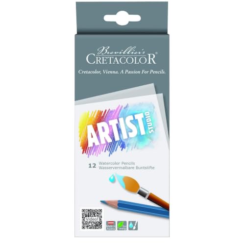 Image of BRUSTRO Artist's Wiro Watercolour Paper Pad, 300 GSM, A4(8.3x11.7 in), 25% Cotton, Cold Pressed, 15 Sheets with Cretacolor Studio Line Watercolor Pencil Set of 12,Assorted|for Drawing,Painting