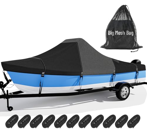 1600D+1200D Tearproof Center Console Boat Cover with 2' Wide Loops for Trailering and Mooring -...