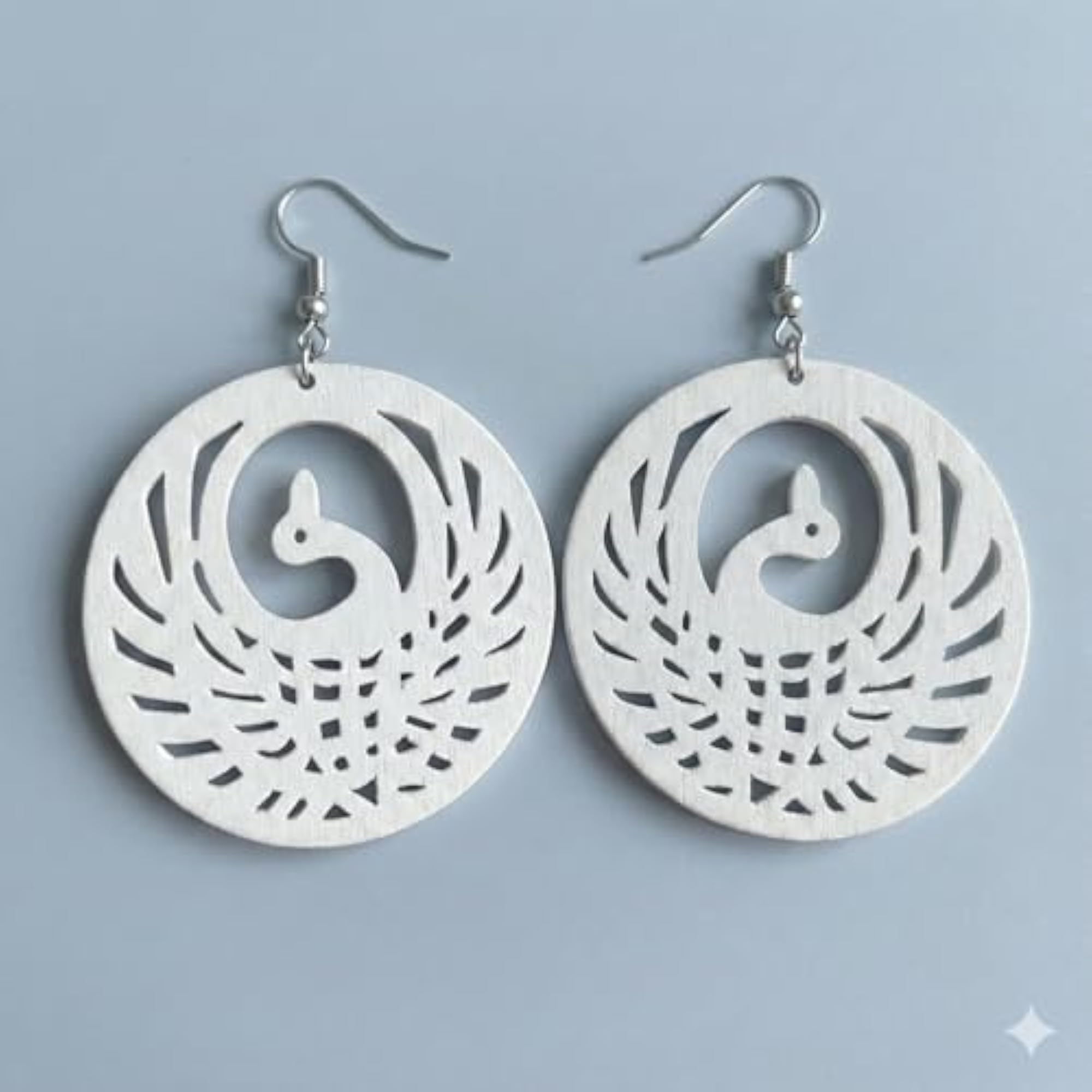Boho Wooden Dangle Phoenix Design Earrings