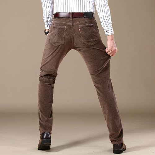 Men's Vintage Classic-Fit Corduroy Pant,Outdoor Straight Fit Flat-Front Casual Loose Fall Dress Trousers with Pockets4