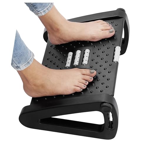 Image of Foot Rest for Under Desk at Work - Ergonomic Foot Stools for Under Office Desk - Rocking Footrest with Roller Massager - Leg Rest for Chair, Computer Gaming - Promote Leg Circulation (Style 2, Black)