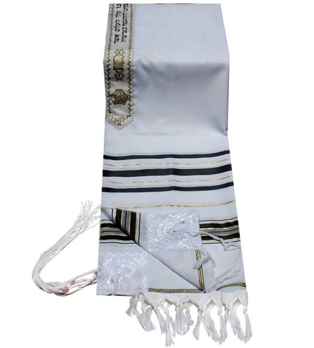 Acrylic Tallit (imitation Wool) Prayer Shawl in Black and Gold Size 24