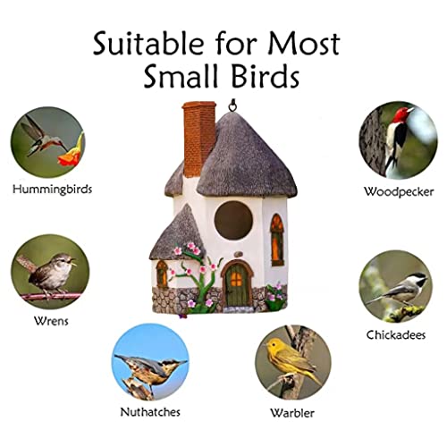 Ventilation Waterproof Sunscreen Resin Hanging Bird Houses For Outside Clearance Prime，Birdhouses For Outdoors With Environmental Protection Paint,Attract Bluebird Hummingbird Finches(Chimney Roof) #TOP4