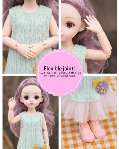 Image of Tickles Movable Joints Cute Beautiful Eyes Fashionable Flower Frock Dress Doll for Kids Girls (Size: 30 cm Color: Green)