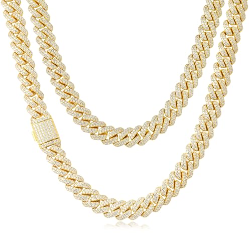 Cysnuc 12mm Heavy Iced Out Cuban Link Chain 18K White Gold Plated Diamond Thick Choker Necklace for Men Women Hypoallergenic Bling Hip Hop Jewelry with Gift Box (18K 22 Inch)