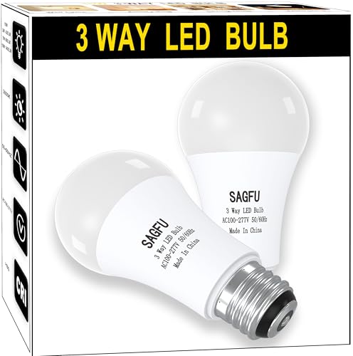 SAGFU 3 Way LED Light Bulbs 30 70 100 W Equivalent Soft White, A19 3000K, Three Way LED Light Bulbs, 3 Way Light Bulbs,E26 Base 2-Pack for Reading Bedroom Living Room Study (10W 3000K 2PACK)