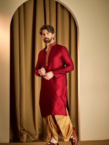 Image of SOJANYA Men's Silk Blend Solid (Since 1958, Kurta & Dhoti Set