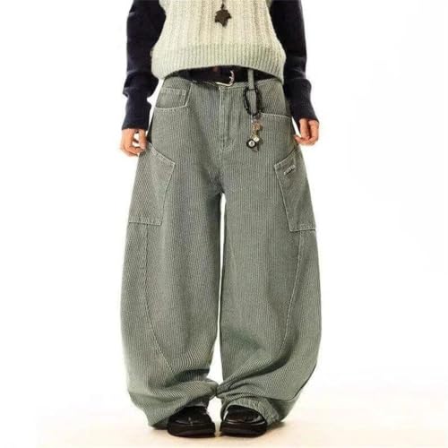 Men's Vertical Striped Jeans Side Pockets Deconstruction Machete Pants Wide Leg Denim Trousers2