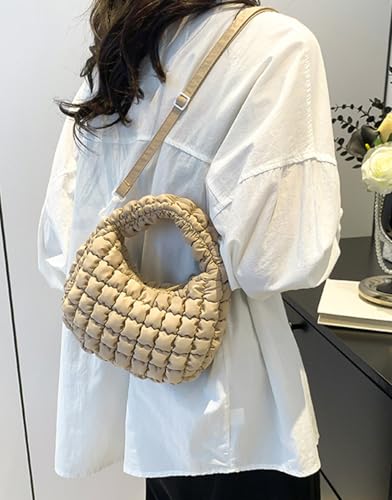 Image of Small Puffer Quilted Shoulder Purse Women 2025 Crossbody Bag Bubble Mini Tote Bag Nylon Handbag Pad Soft Handbag
