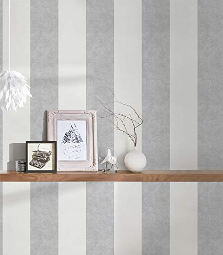A.S. Création Vliestapete Memory Tapete mit Blockstreifen 10,05 m x 0,53 m creme grau weiß Made in Germany 329902 32990-2