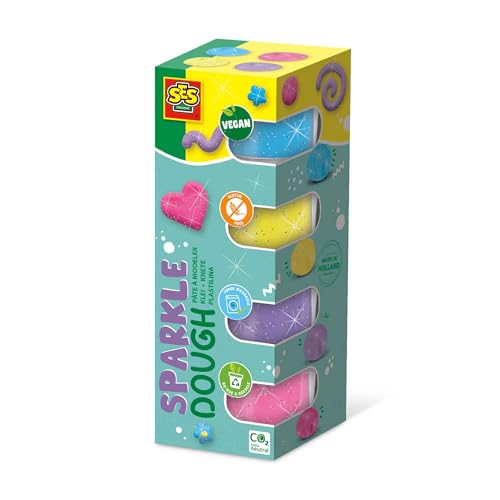 SES Creative 00515 - Feel good Knete Sparkle (4x90gr), Vegan, Glutenfrei für Kinder ab 1 Jahr