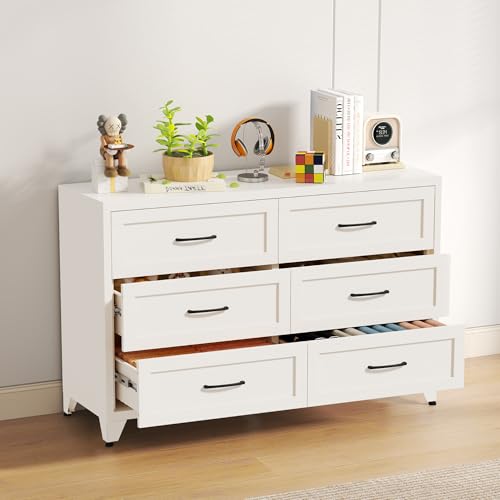 Image of Dresser for Bedroom, Chest of Drawers, 6 Drawers Metal Dresser with Anti-Tipping Device, White Bedroom Dresser for Living Room, Entryway, Hallway