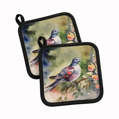 Caroline's Treasures Pigeon Pair of Pot Holders Kitchen Heat Resistant Pot Holders Sets Oven Hot Pads for Cooking Baking BBQ, 7 1/2 x 7 1/2