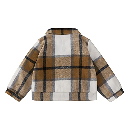 Boys Winter Coat Shirt Coat Jacket Plaid Long Sleeve Kids Turn Down Collar Button Tops Outwear 6month (Brown, 5-6 Years)4