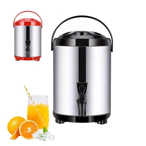Commercial Hot Water Dispenser, 6-12L Insulated Stainless Steel Water Urn with Faucet, Portable Heat Retention Barrel for Coffee, Tea, Milk Tea, Office, Cafe, Events