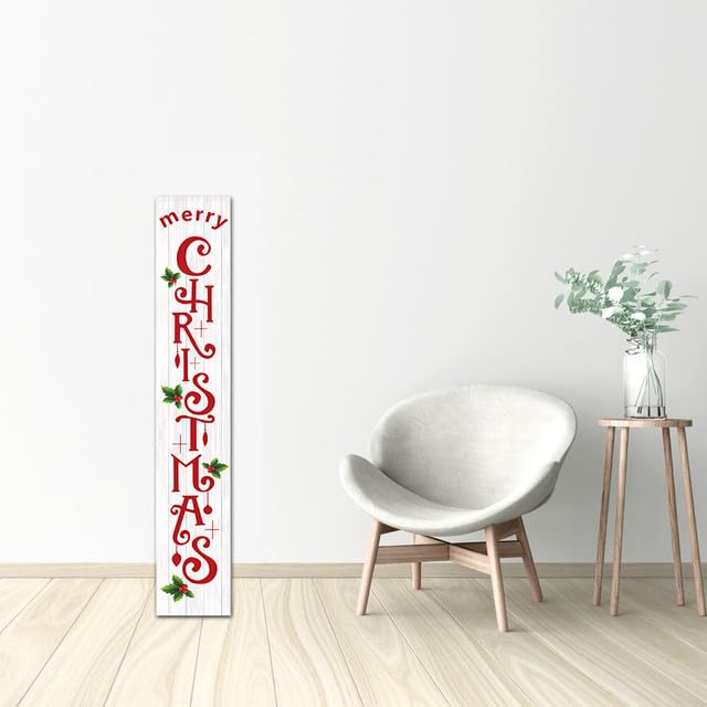 Letrero de Navidad de bienvenida vertical para puerta delantera, porche, de pie, colgante, grande, de madera, para decoración del hogar, decoración navideña, festividades, Navidad, 20 x 120