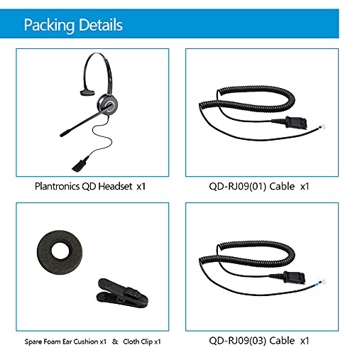 Tv Telephone-Headset Microphone Noise-Cancelling Headphone Qd - Quick Disconnect Call Center Headset With Rj09 Cables Compatible With Polycom, Avaya, Yealink,Grandstream Phones #TOP6