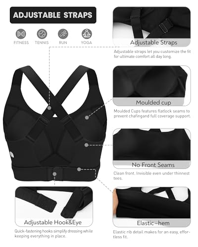 RUNNING GIRL Sports Bras for Women High Support, Adjustable Straps Hook Back Sports Bras for Women with Sewn in Pads3