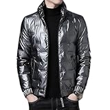 [KAPE1] メンズ ダウンコート ファスナートップス 軽い 薄い 柔らかい ダウンジャケット 暖かい 防風 防寒 防水 春秋冬 着痩せ シンプル 2XL カジュアル 大きいサイズ 立ち襟 スタンド襟 上着 クリスマス 軽いアウター 銀色