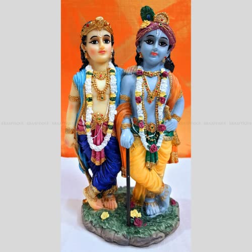 Image of Krishna Balram Marble Idol 18 cm | Handcrafted Hindu God Murti for Pooja Room, Home Decor, Living Room, Office Desk & Gift Showpiece