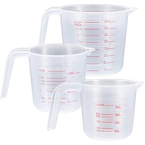 3 Pcs Plastic Measuring Jugs Set, 250ML/500ML/1000ML Plastic Measuring Cups with Handles, Kitchen Baking Measuring Cups Jugs, Clear & Easy to Read Measurements Cover