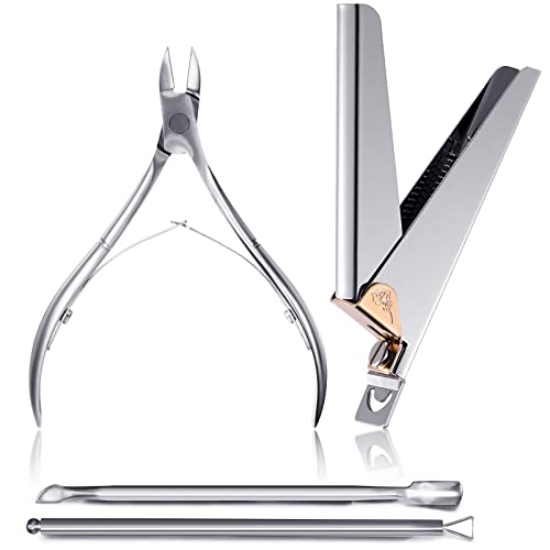 4 Pieces Cuticle Trimmer Nail Nipper for Acrylic Includes Cuticle Trimmer Nail Nipper, False Nail Clipper, Stainless Steel Cuticle Pusher Cuticle Peeler for Ingrown Toenails Nail Care (Silver)