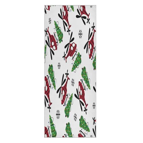 pnyoin Buffalo Plaid Christmas Helicopter Yoga Towel,Hot Yoga Mat Towel with Grip Dots Sweat Absorbent Non-Slip for Hot Yoga, 24