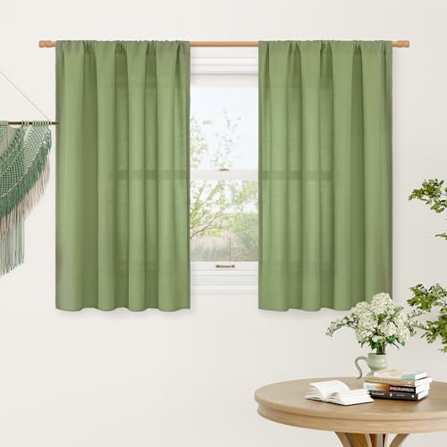 Image of LAMIT Green Linen Curtains for Small Windows, 45 Inches Long Light Filtering Panels Rod Pocket Neutral Privacy Drapes for Window /Bedroom, 2 Panels, 42 x 45 Inch