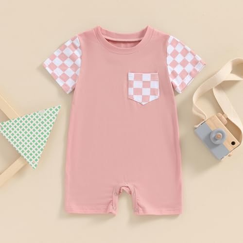 Karuedoo Newborn Baby Boy Girl Clothes Checkered Plaid Romper Jumpsuit Short Sleeve One-Piece Bodysuit Infant Summer Outfit thumb #1