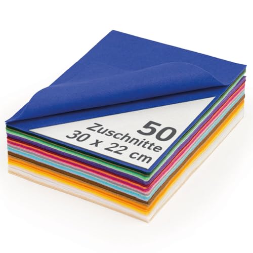 Cortes de fieltro sintético, selección colorada, sobre todo en colores pastel, apr. 22 x 30 cm - 50 piezas