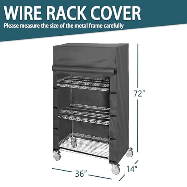 Storage Shelf & Clothes Rack Cover, Dustproof Waterproof Protector with Front Nylon Buckles for Easy Access, Fits Wire Shelving 36 W x 14 D x 72 H (Black, Cover Only)