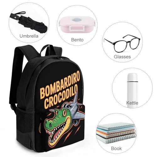 Bombardiro-Crocodilo Merch Backpack With Pocket Italian-Brainrot Meme Travel Backpack 42x30.5cm4