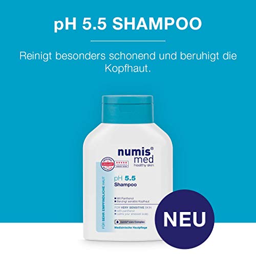 numis med Shampoo ph 5.5 - Hautberuhigendes Haarshampoo für sehr empfindliche & sensible Haut - vegane Haarpflege ohne Silikone, Parabene & Mineralöl - Haar Shampoo (1x 200 ml)
