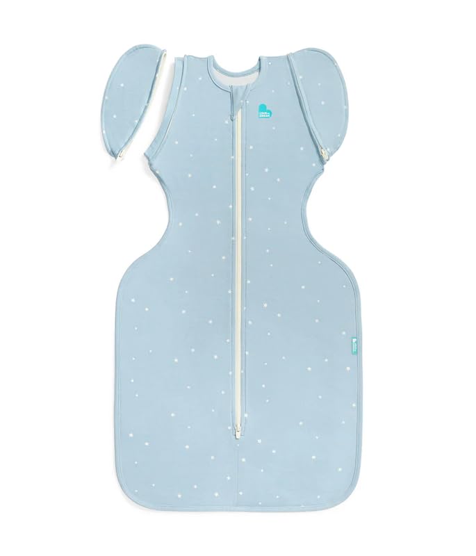 Love to Dream Swaddle Up Transition Bag Original, Arms Up Position, Light and Ultra Breathable Cotton – Sleep Bag – 1.0 TOG – (20-24°C) Ideal for Moderate Temps (Twinkle Powder Blue, Medium, 6–8.5kg)