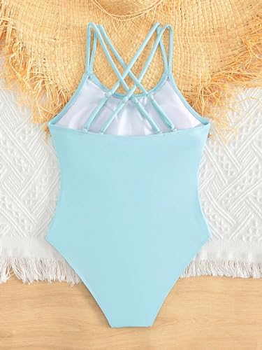 Image of OYOANGLE Girl's Basic One Piece Swimsuit Criss Cross Spaghetti Strap Sports Training Bathing Suit