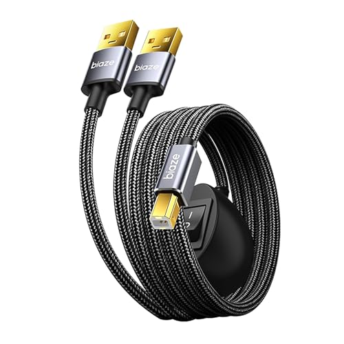 biaze Printer Cable Splitter 2 in 1 Out USB 2.0 Sharing Switch for Two Computers to One USB Device 3.5m/11.5ft USB A to B Data Cable for Printer Scanner Keyboard Mouse Plug and Play