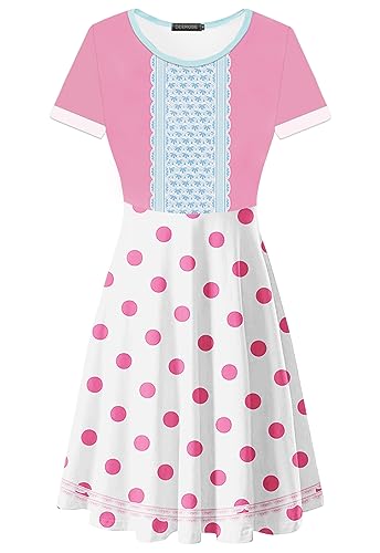La mejor comparación de Traje pastora - los más vendidos. 37 Bo Peep - Disfraz de pastora de Halloween para adultos, trajes de manga corta, vestidos de lunares rosados, talla XS