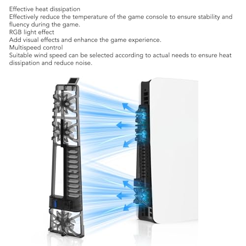 Ventilador de Refrigeración para Consola de Juegos para PS5, para Accesorios de PS5 Ventilador de Refrigeración con Puerto USB y Efectos de Iluminación RGB, Diseño de Succión - imagen 2