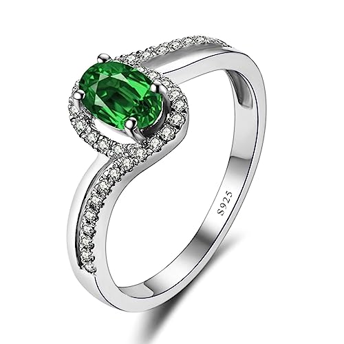 Bague Argent 925 Femme Anti-Tandis Alliance Ovale Verte sans Irritation
