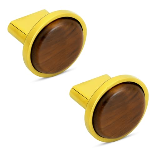 Image of Plantex Knobs for Drawer /Round Drawer Knobs /Knobs for Cabinets /Pull-Push Knobs for Kitchen /Bedroom Drawer - Pack of 2 (Small, Gold & Wood)