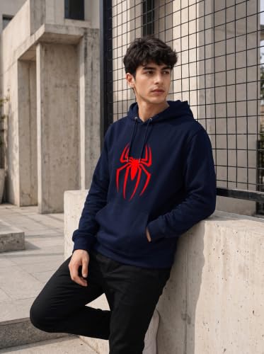 Image of More & More HOODMASTER Men's Cotton Hoodie Sweatshirt with Full Sleeves Regular Fit Solid Pattern Spider Printed Theme Hooded Neck and Standard Length | Cotton Hoodie Sweatshirt for Men