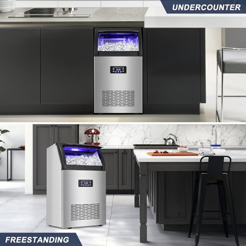 Image of SOZT Commercial Ice Maker Machine 150LBS /24H, 50LBS Storage | Under Counter Ice Maker, Self-Cleaning Freestanding Stainless Steel Ice Cube Maker for Restaurant, Bar, Home, Office