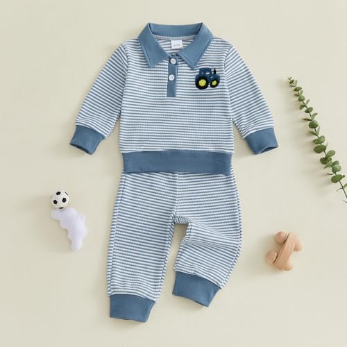 Image of VISGOGO Baby Boy Clothes Toddler Fall Winter Outfit Sweater Toddler Boy Striped Clothes 6 12 18 Months 2 3T 4T Pant Set