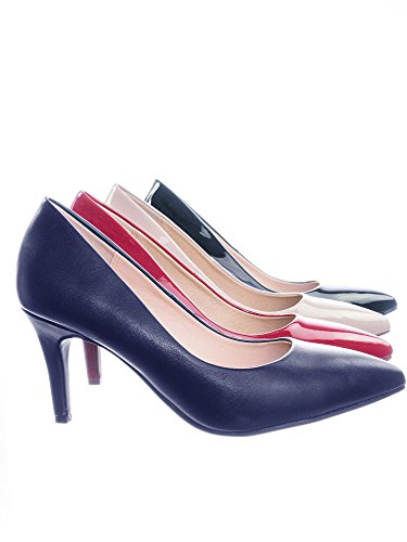 City Classified Comfort Medium High Heel Pointy Toe PumpSuper Cushioned Memory Foam Inner Sole Navy Blue 8